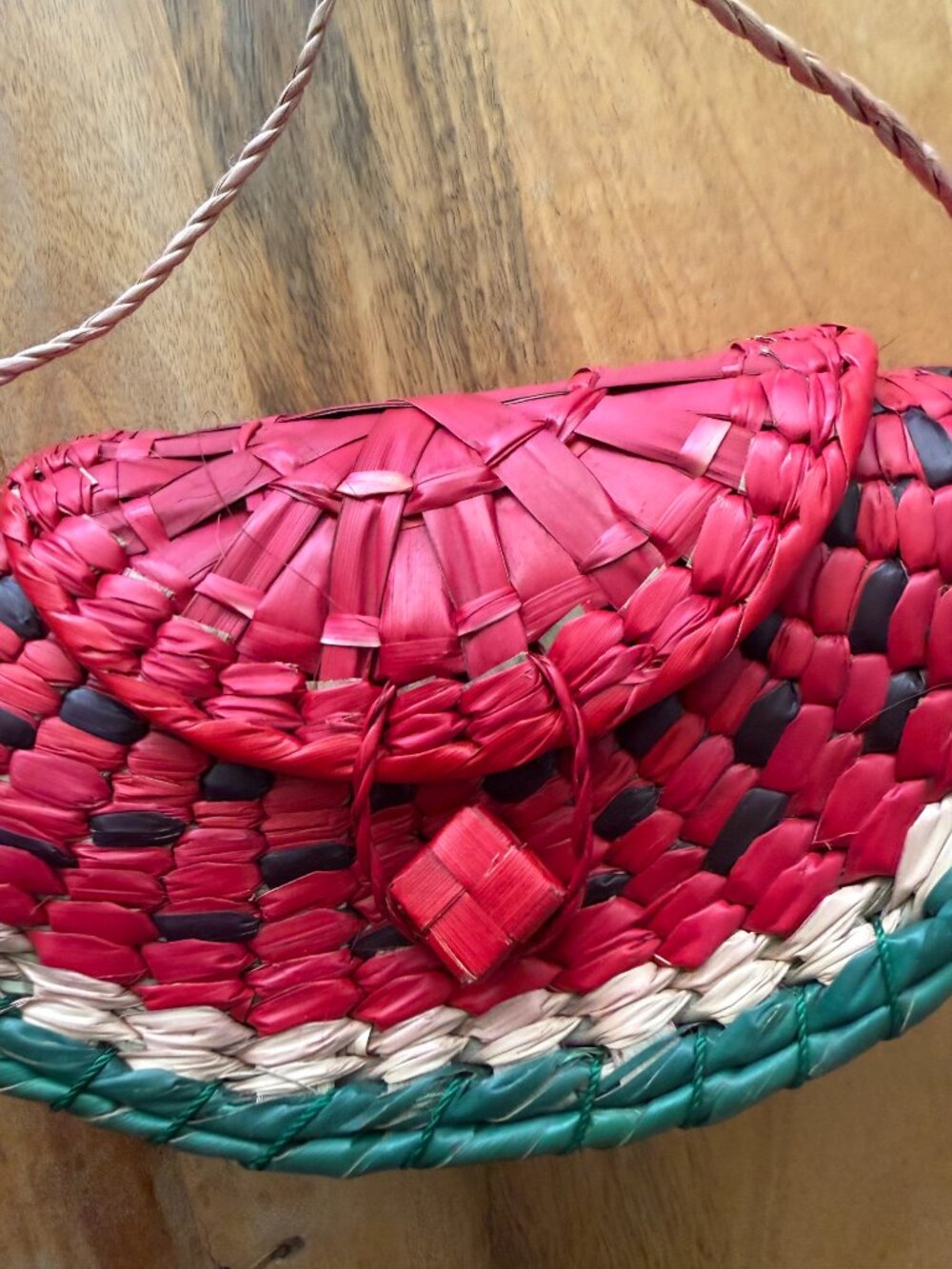 Watermelon Straw Red & Green Handmade Fruit Crossbody Handbag - Picture 7 of 9